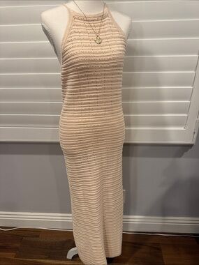 NWT Cream Crochet Halter Maxi Dress with Sleek Silhouette
